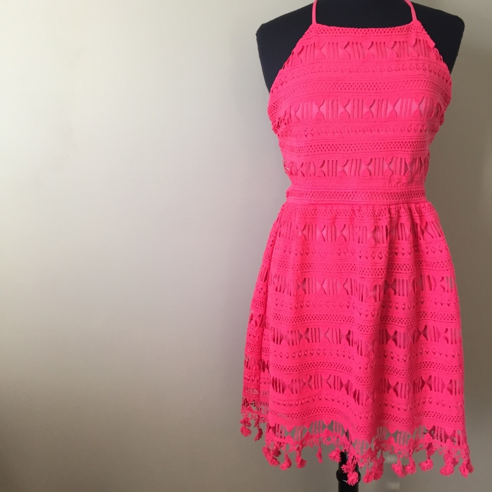 Chelsea & Violet Fusia Pink Lace A-line Dress New